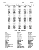 The Chemistry of Life - High School Biology - Word Search Worksheet - Form 17L