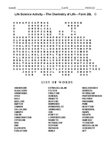 The Chemistry of Life - High School Biology - Word Search Worksheet - Form 20L