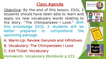 Preview of The Chimpanzees I Love - Vocabulary Lesson