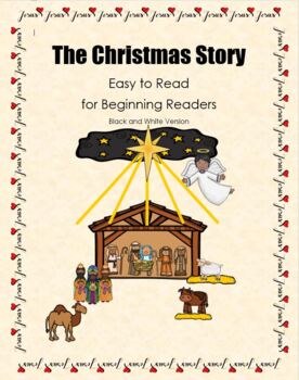 Preview of The Christmas Story Easy to Read for Beginning Readers Black and White Version