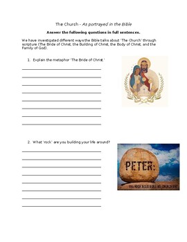 Preview of The Church as portrayed within the Bible (Worksheet)