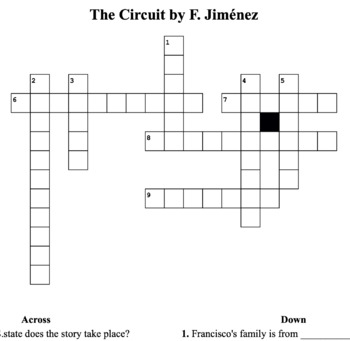 The Circuit by Francisco Jiménez CROSSWORD by Curt s Journey TPT