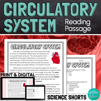 Preview of The Circulatory System Reading Comprehension Passage PRINT and DIGITAL