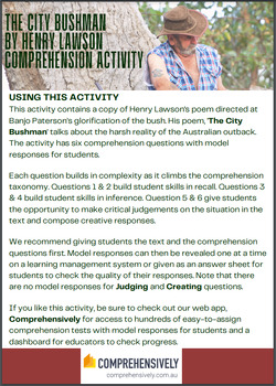 Preview of 'The City Bushman' by Henry Lawson Comprehension Activity