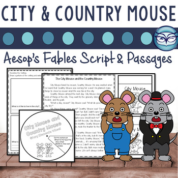 Preview of City Mouse and Country Mouse Passage and Readers' Theater Script (Aesop's Fable)