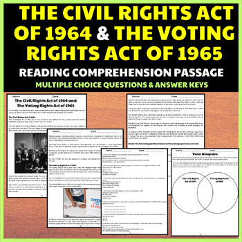 The Civil Rights Act of 1964 & The Voting Rights Act of 1965 Reading ...