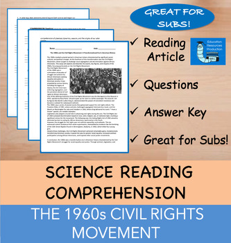 Preview of The Civil Rights Movement 1960s - Reading Comprehension Passage & Questions
