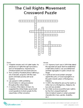 Preview of The Civil Rights Movement Crossword Puzzle