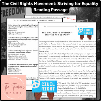 Preview of The Civil Rights Movement: Striving for Equality Reading Comprehension Passage
