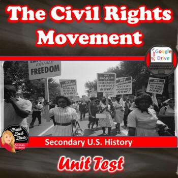 Preview of The Civil Rights Movement TEST Common-Core - Editable - Print & Google Form