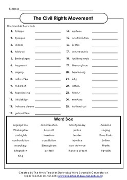 Preview of The Civil Rights Movement Word Scramble