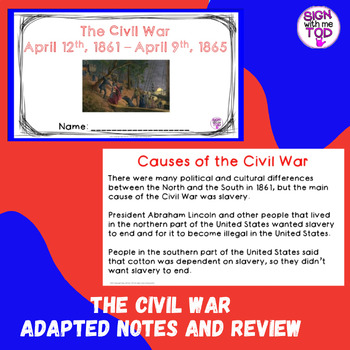 Preview of The Civil War Adapted Notes and Review