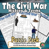 The Civil War Crossword Puzzle, CLOZE Worksheet, and Word 