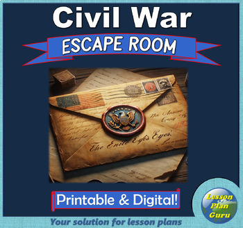 Preview of The Civil War Escape Room Review Game (Digital & Printable!): For 7th-8th Grade