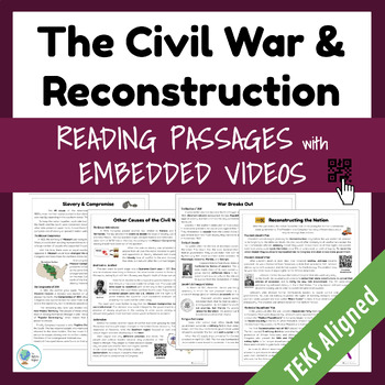 Preview of The Civil War & Reconstruction - Digital & Printable Reading Passages