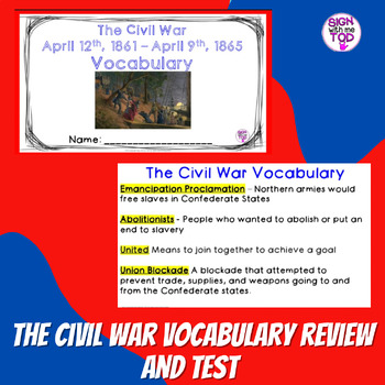 Preview of The Civil War Vocabulary Review and Test