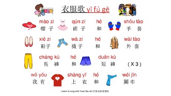 The Clothing Song Lyrics 衣服歌歌词 By Yuan Laoshi Teachers Pay Teachers