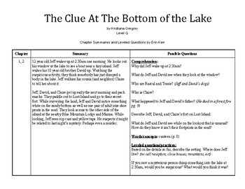 Preview of The Clue At The Bottom of the Lake- Guided Reading Chapter Summaries & Questions