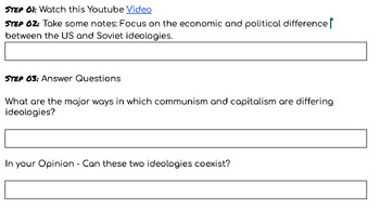 Preview of The Cold War: Assignment: Differing Ideologies