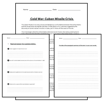 The Cold War Reading Comprehension Bundle Assessment Worksheets