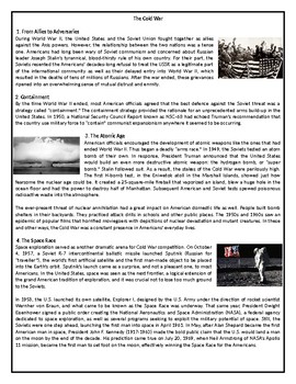 Preview of The Cold War - Reading Comprehension Worksheet / Text