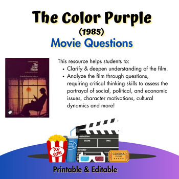 Preview of The Color Purple (1985) Movie Questions (Grades 6-12)