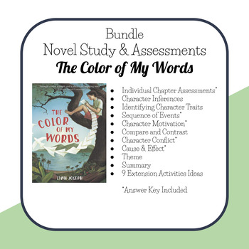 Preview of The Color of My Words- Novel Study and Assessments Bundle
