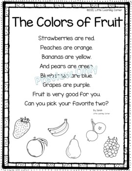 Preview of The Colors of Fruit - Food Poem for Kids