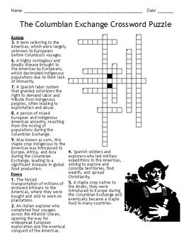The Columbian Exchange Crossword Puzzle by Oasis EdTech TPT