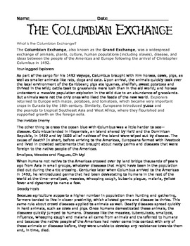 The Columbian Exchange (worksheet) by One Little Monkey | TpT