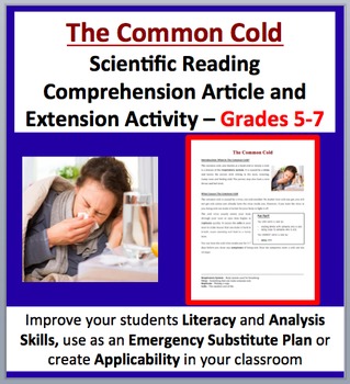 Preview of The Common Cold - Scientific Reading Comprehension Article – Grades 5-7