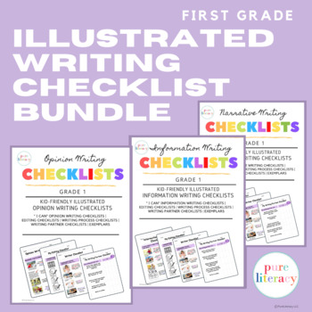 Preview of Grade 1 Opinion, Information, Narrative Writing Illustrated Checklists Bundle