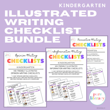 Preview of Grade K  Opinion, Information, Narrative Writing Illustrated Checklists Bundle