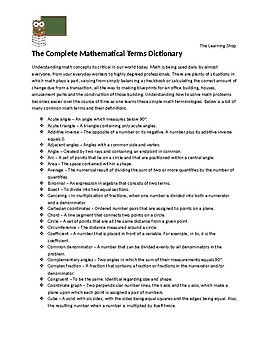 Preview of The Complete Mathematical Terms Dictionary