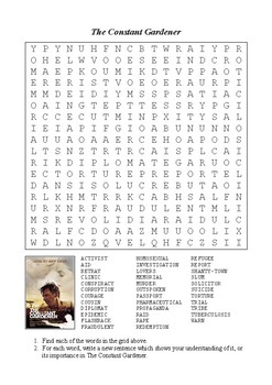 The Constant Gardener Word Search Puzzle Vocabulary By M Walsh