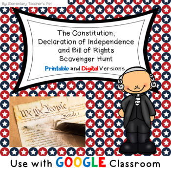 Preview of The Constitution, Declaration of Independence and Bill of Rights Scavenger Hunt