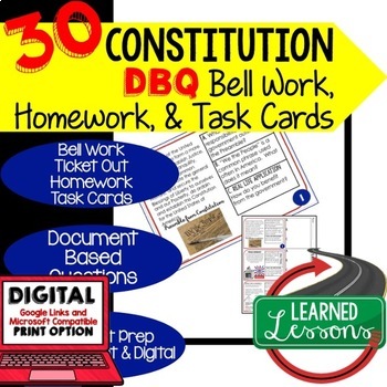 Preview of The Constitution DBQ, Document Based Questions Bellringers Ticket Out Google