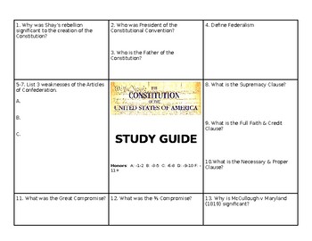 Preview of The Constitution- Study Guide