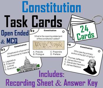 Preview of US Constitution Task Cards Activity (Civics: American Government Unit)