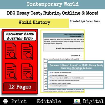 Preview of The Contemporary World: DQB Essay Test, Rubrics, Outline & More!