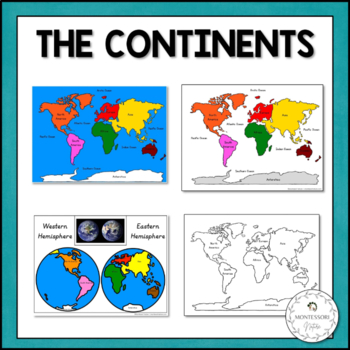 Preview of The Continents 3 Part Cards World Maps Blackline Masters Montessori