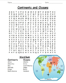 The Continents Wordsearch, Crossword, and Fill-in