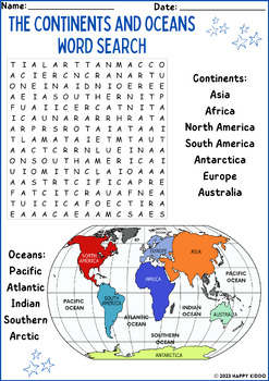 Preview of The Continents and Oceans Word Search Puzzle Worksheet Activity