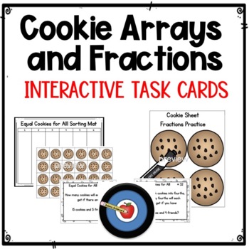 Preview of Arrays and Fractions Interactive Task Cards with Cookies