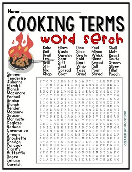 Preview of The Cooking Terms Word Search Puzzle | Worksheet Activity
