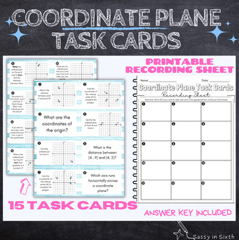 Preview of The Coordinate Plane Task Cards, Graphing Polygons + Distance, Stations Activity