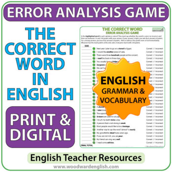 Preview of The Correct Word - English Error Analysis Game / Worksheet