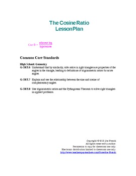 Preview of The Cosine Ratio Lesson Plan