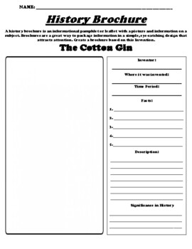 Preview of The Cotton Gin "Invention Brochure" Worksheet & WebQuest