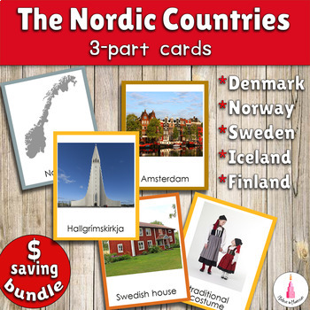 Preview of The Nordic countries Montessori 3-part Cards Bundle